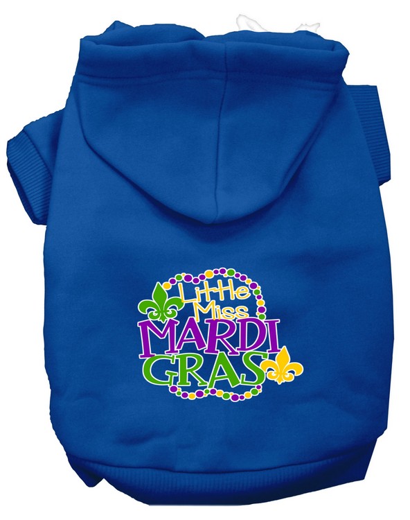 Miss Mardi Gras Screen Print Mardi Gras Dog Hoodie Blue XS